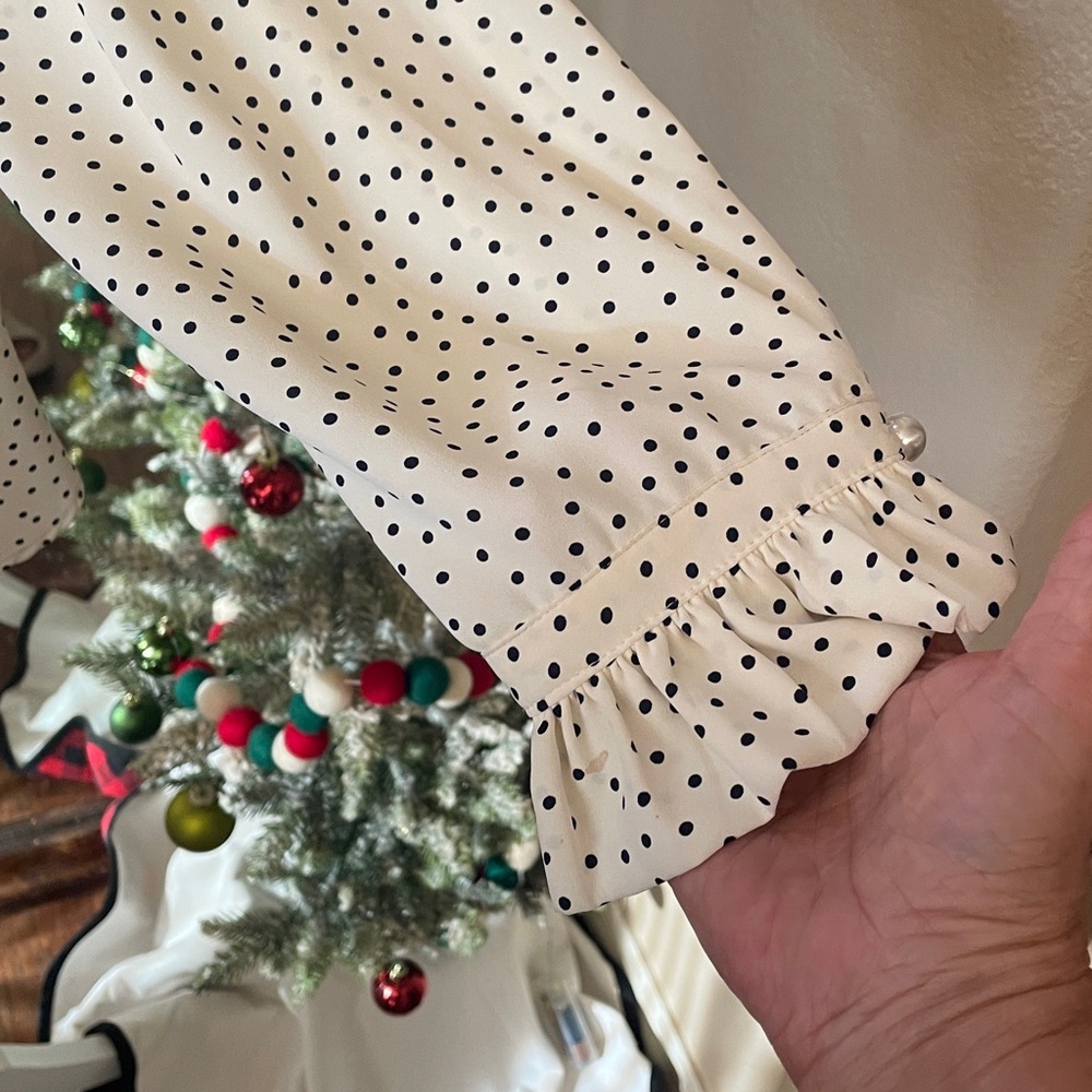 Talbots Petite Ruffle Neck Microdot Blouse - Picture 5 of 11
